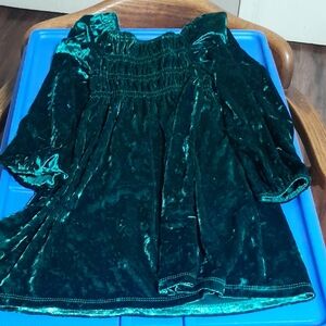 btween Shimmering Green Velvet Kids Dress